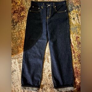 Levis Women Straight-Leg Pro Blue Pinstripe Jeans in Dark Blue